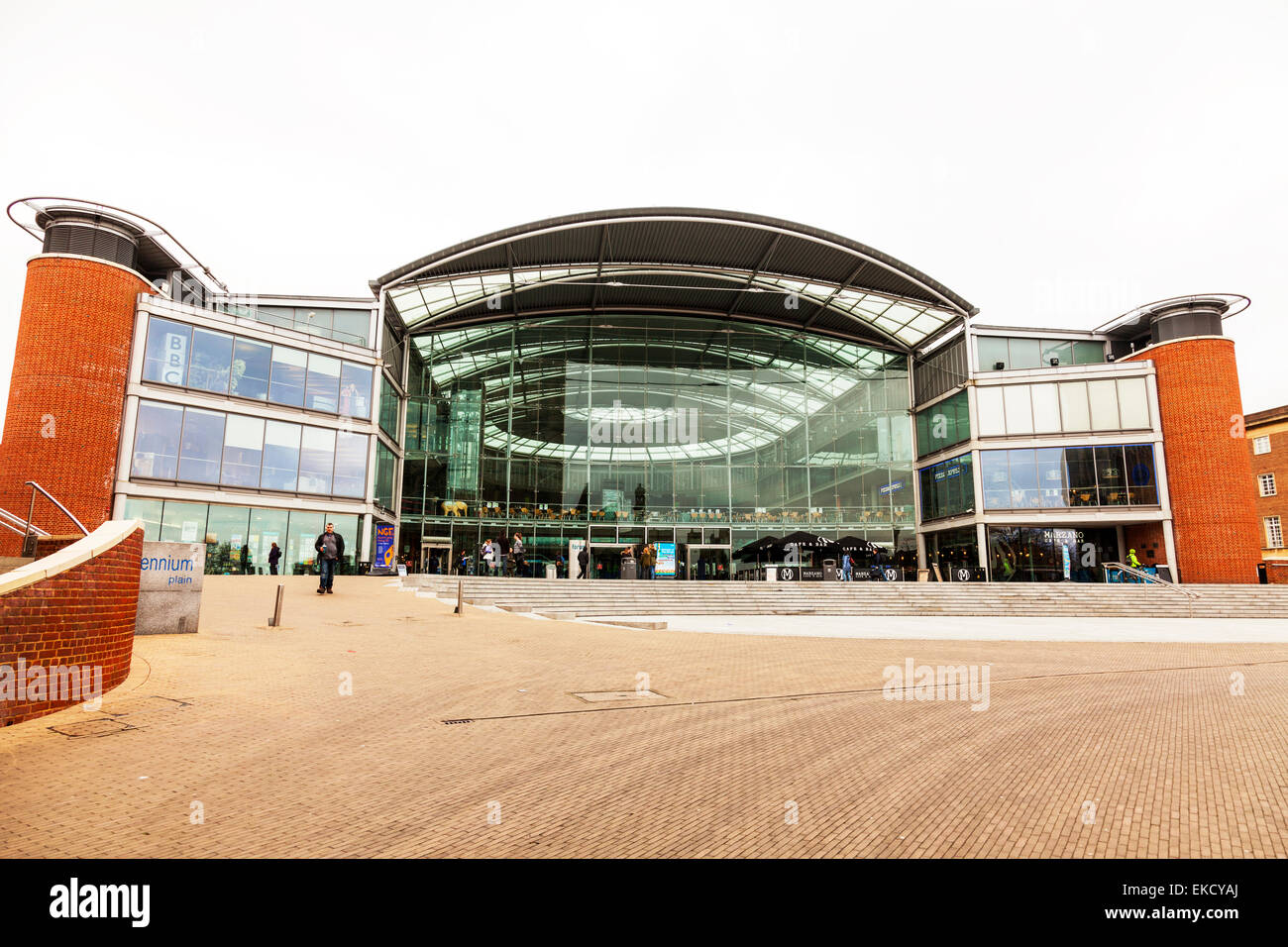 The Forum in Norwich is a public Millennium building glass facade front ...