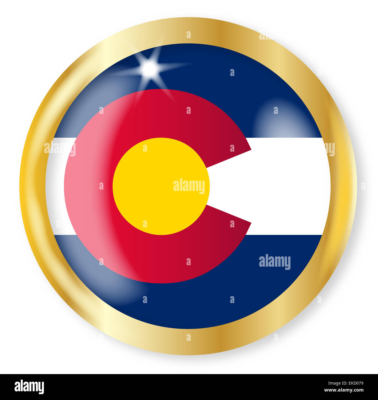 Colorado state flag button with a gold metal circular border over a ...