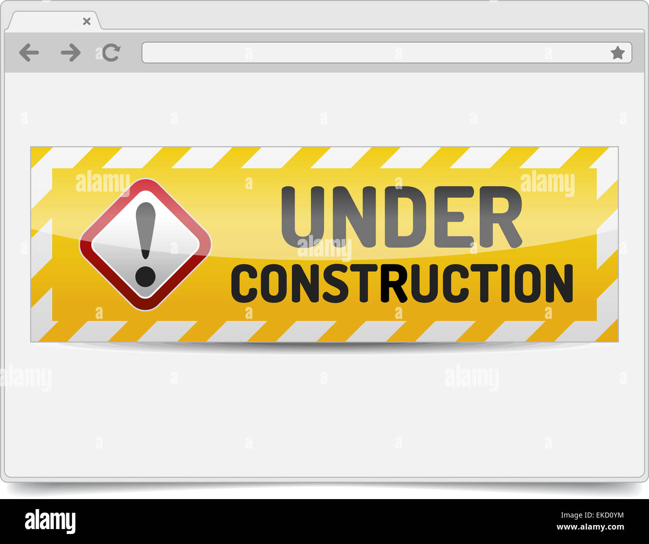Simple opened browser window on white background with under construction sign. Browser template / mockup. Stock Photo