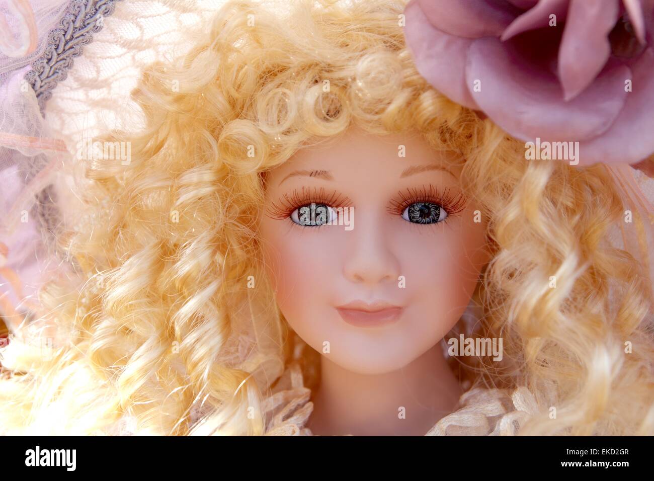 antique old blond porcelain doll face protrait Stock Photo Alamy