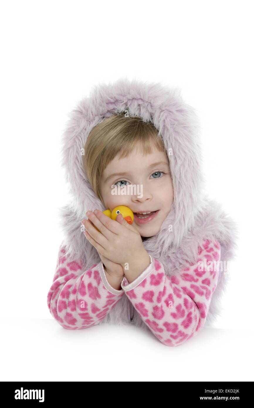 pink fur hood coat little girl portrait Stock Photo Alamy