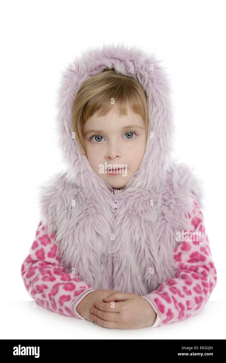 pink fur hood coat little girl portrait Stock Photo Alamy