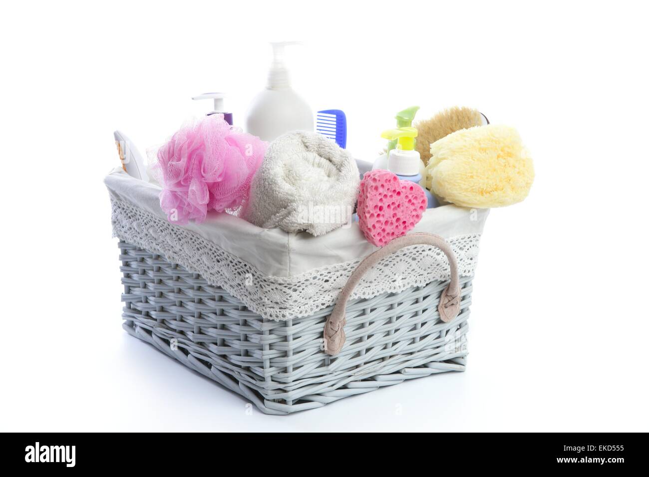 Bath toiletries basket with shower gel Stock Photo Alamy