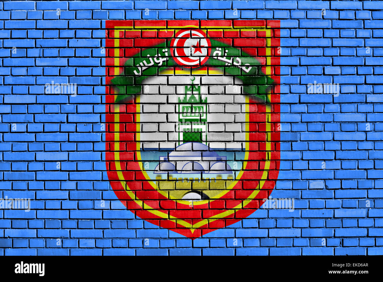 flag of Tunis painted on brick wall Stock Photo
