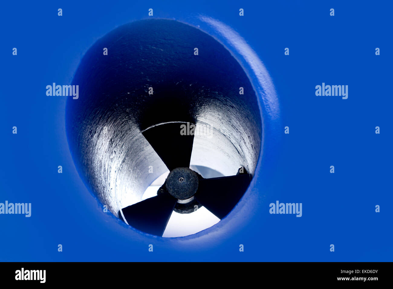 boat bow thruster propeller detail painted in blue Stock Photo