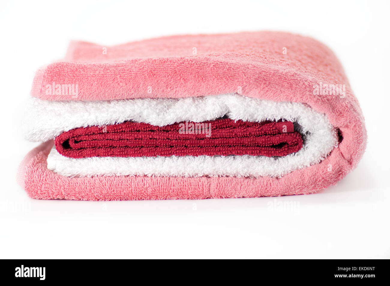 White, red and pink Terry towels Stock Photo
