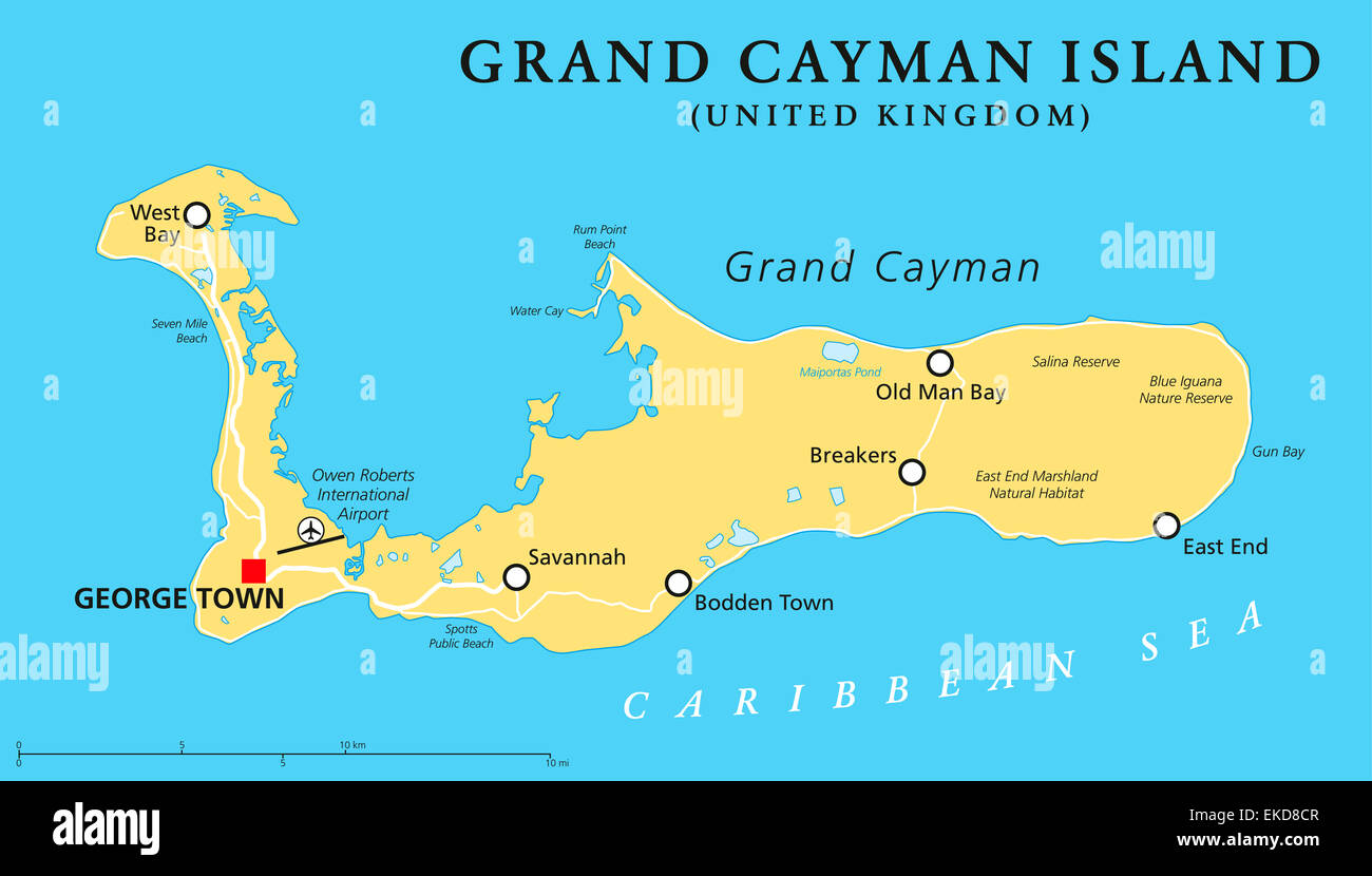 Grand Cayman Island Political Map Stock Photo