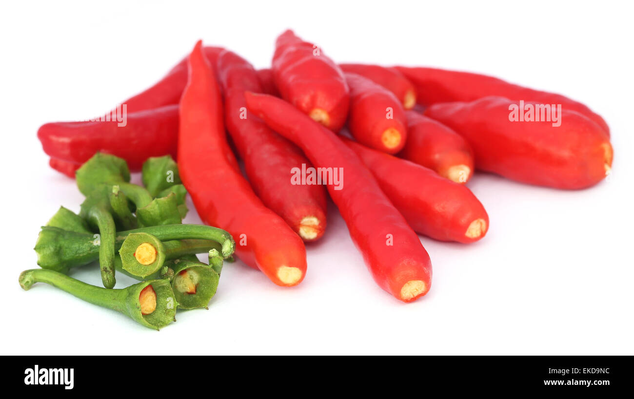 Red chili peppers over white background Stock Photo Alamy