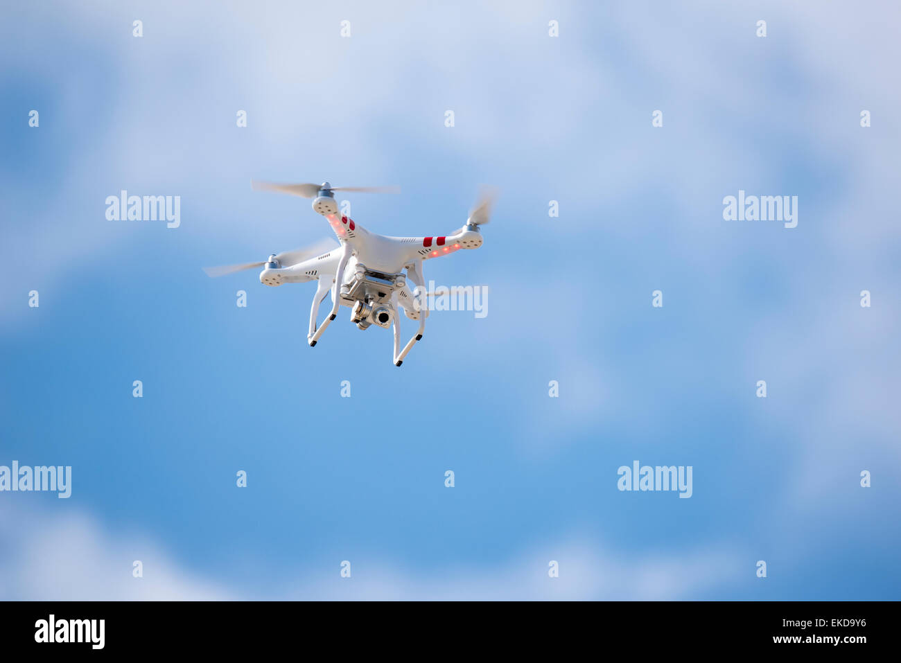 An unpleasant surprise when on a cliff top- a flying drone! Stock Photo