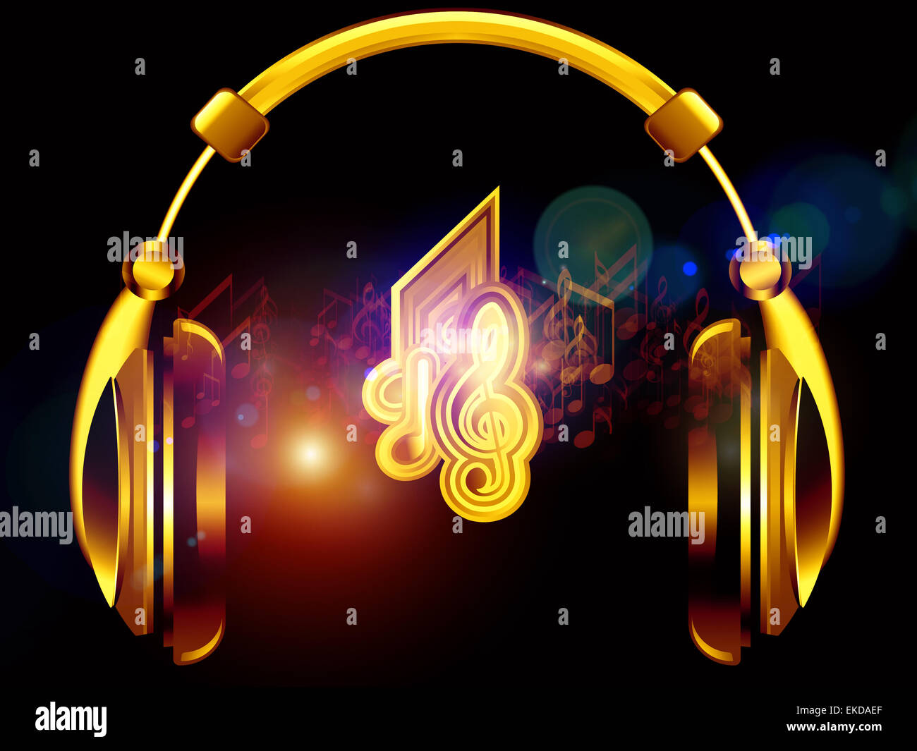 Musical notes in headphones Stock Photo Alamy