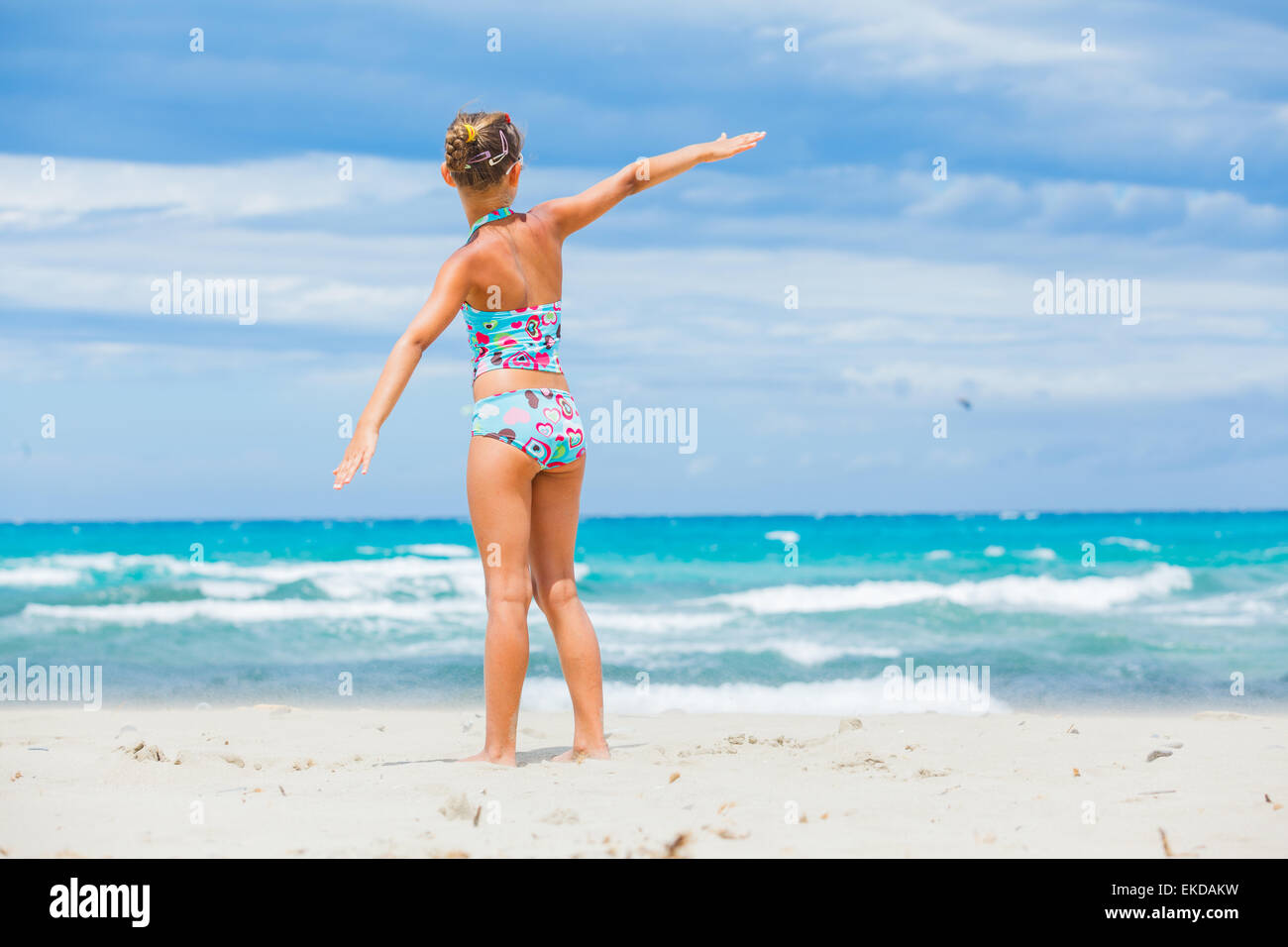 Girl in sunglasses relax ocean background Stock Photo