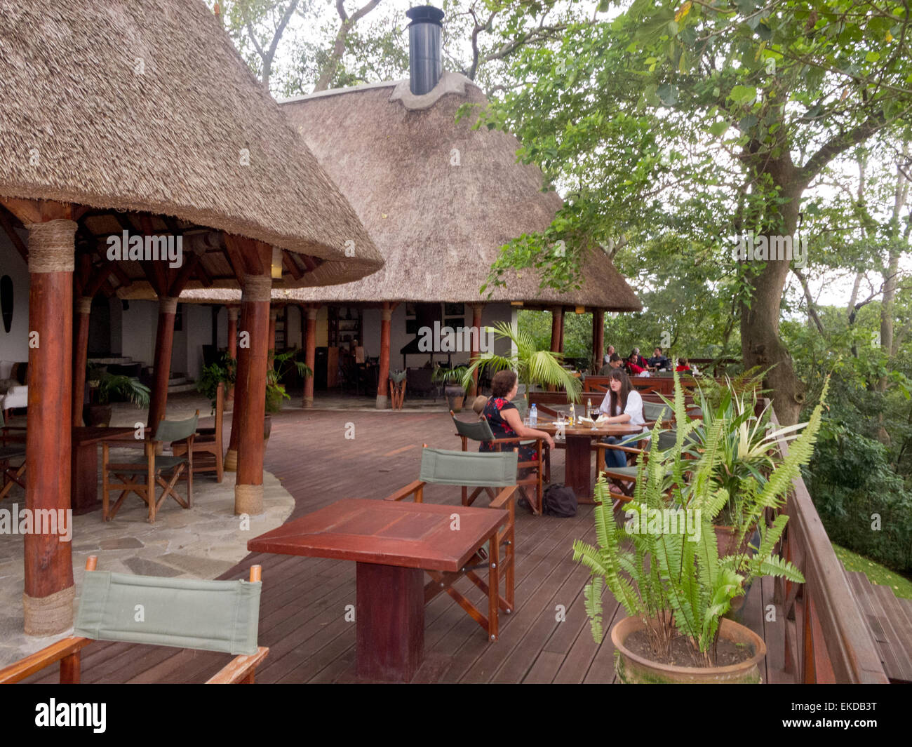 Tourists having a drink at the Mikeno Lodge Hotel, Virunga National Park, Democratic republic of
