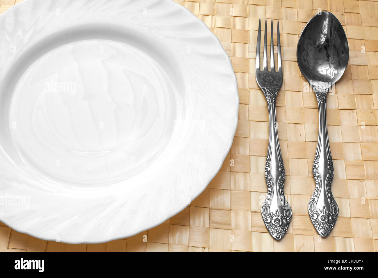 white plate, knife and fork Stock Photo - Alamy