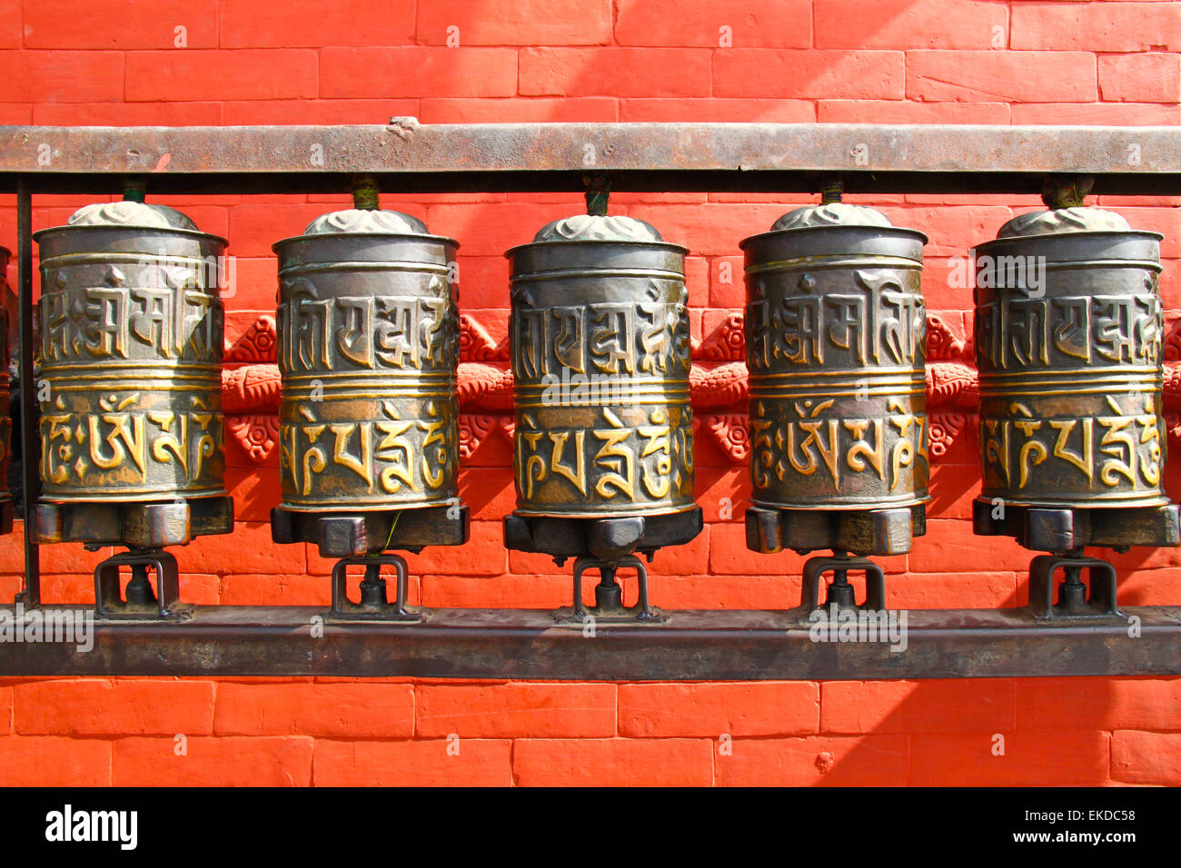 Buddhist prayer wheels, Nepal Stock Photo Alamy