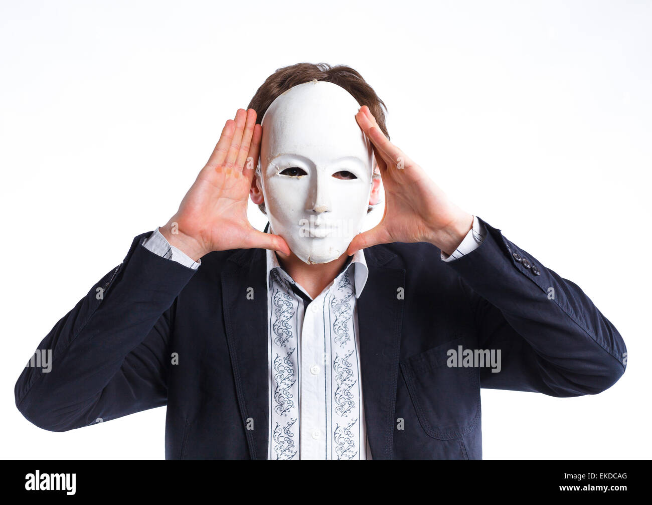 portrait of emotional actor in a mask. Stock Photo