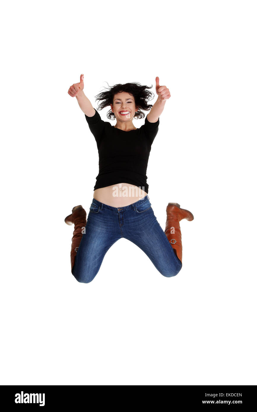Jumping Happy Woman Stock Photo Alamy