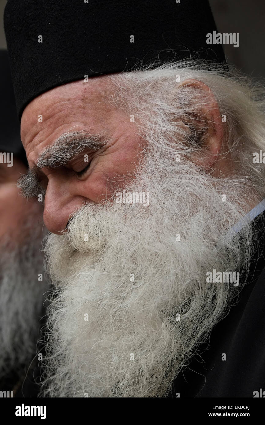 A Greek Orthodox cleric in the old city of East Jerusalem Israel Stock Photo