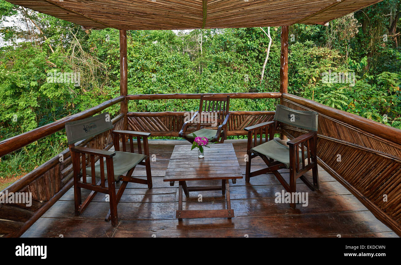 private terrace Primate Lodge Kibale, Kibale National Park, Fortal Portal, Uganda, Africa Stock Photo