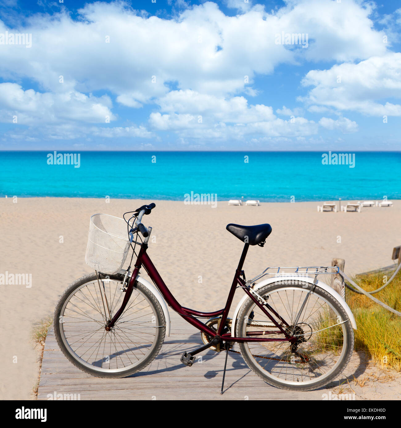 Bicycle in formentera beach on Balearic islands Stock Photo