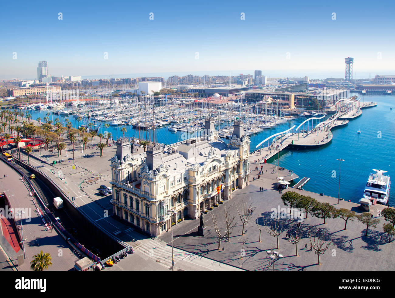 Aerial Barcelona port marina view Stock Photo - Alamy