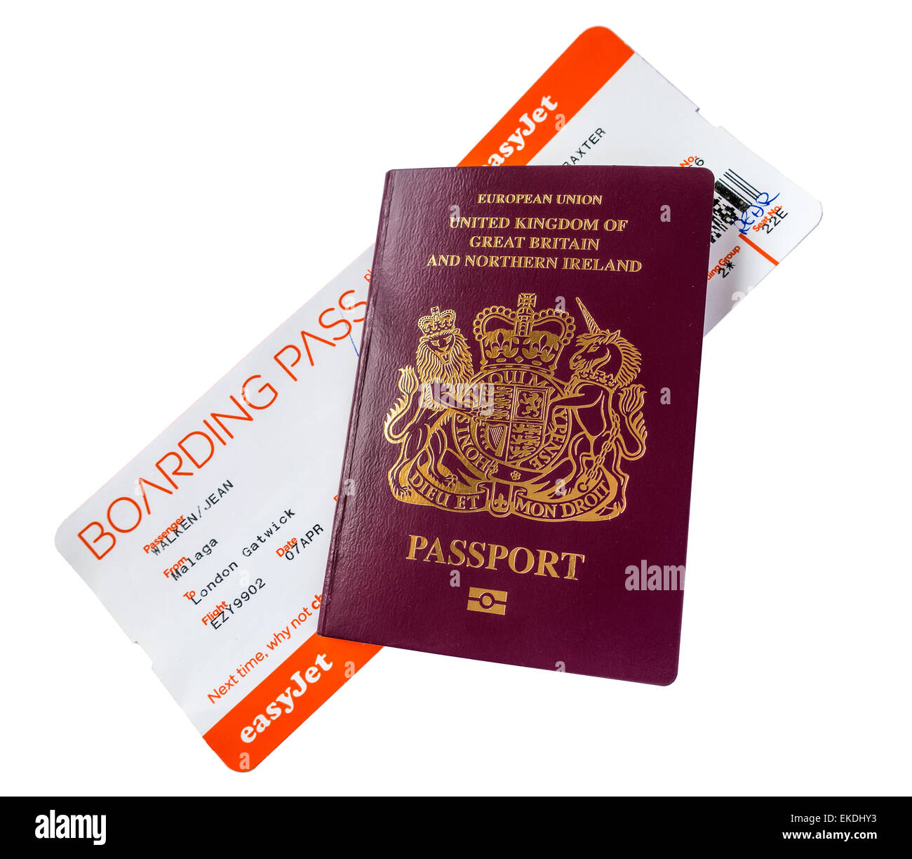 Easyjet Boarding Pass British European Union EU Passport Stock Photo