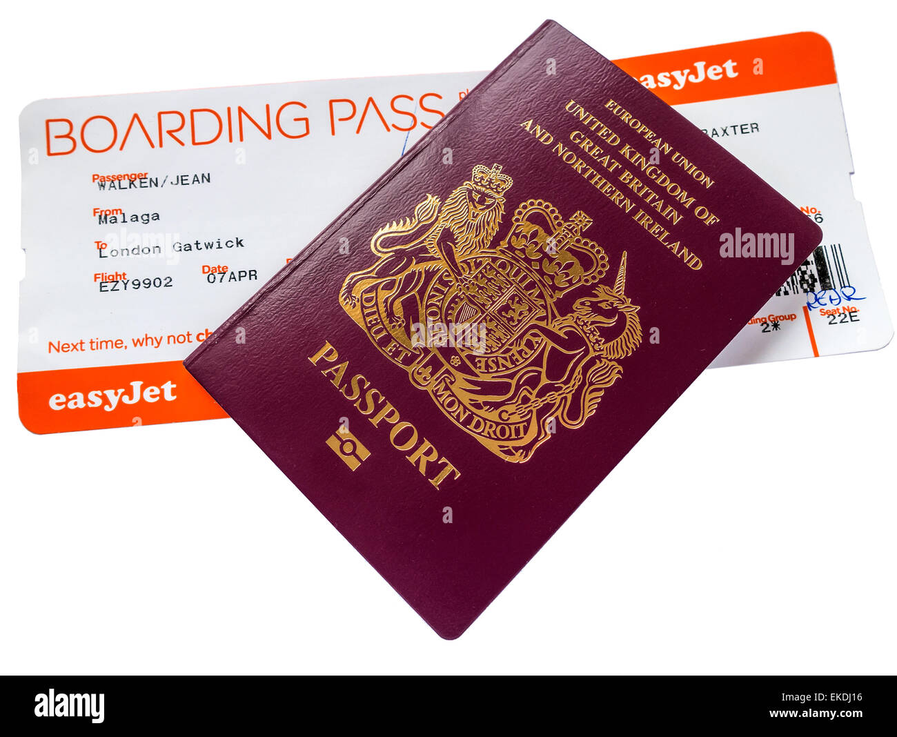 Easyjet Boarding Pass British European Union EU Passport Stock Photo 