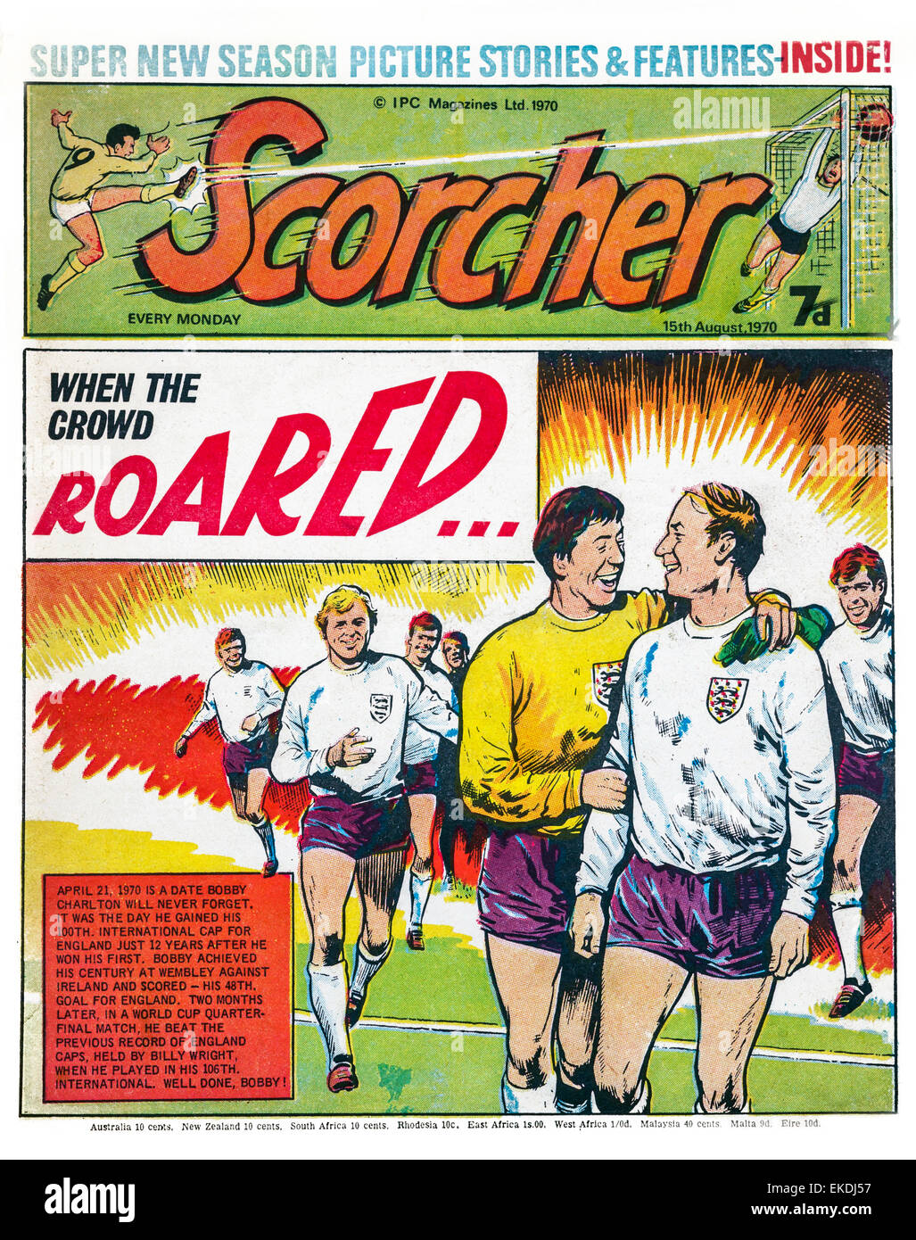 Front cover of the Scorcher comic paper. 15th August 1970 Stock Photo