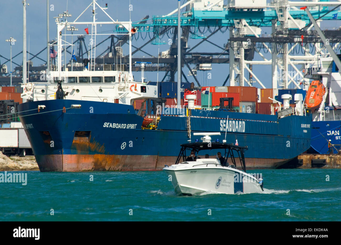 A U.S. Customs and Border Protection Marine unit patrols the waters off ...