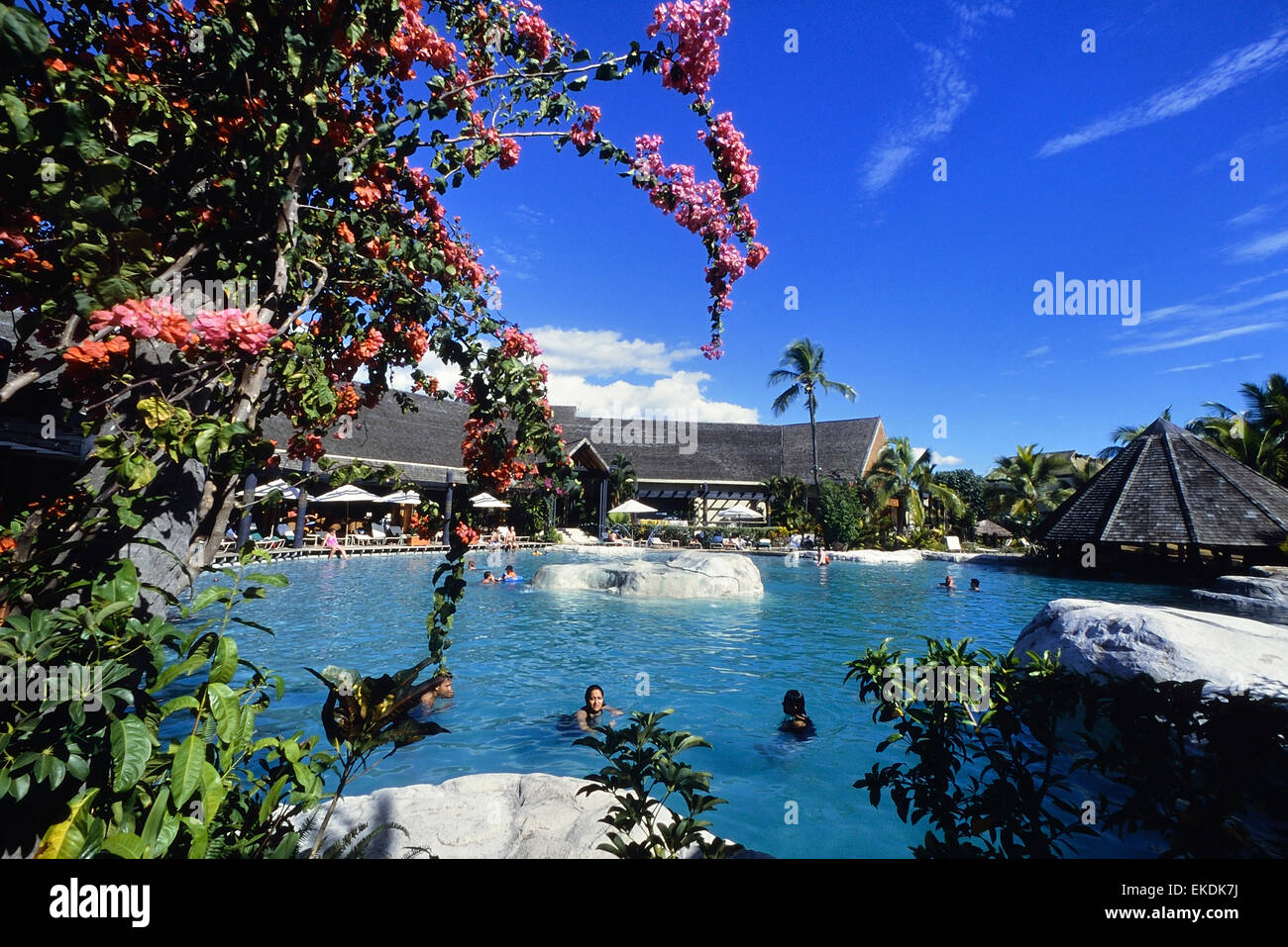 Large outdoor swimming pool. DoubleTree Resort. Nadi. Fiji. South Pacific Stock Photo