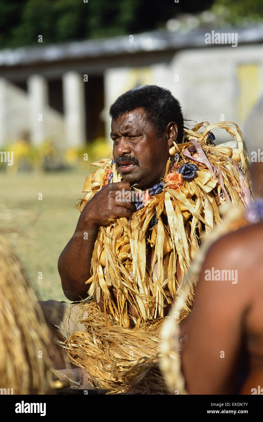 Fijian warrior. Malakati Village, Yasawa Group. Nacula Island, Fiji. South Pacific Stock Photo
