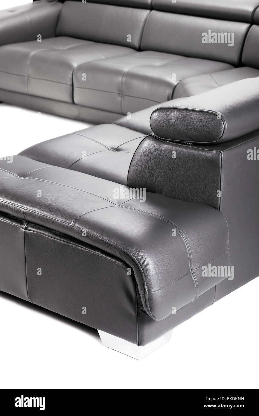 modern black leather sofa isolated on white Stock Photo - Alamy