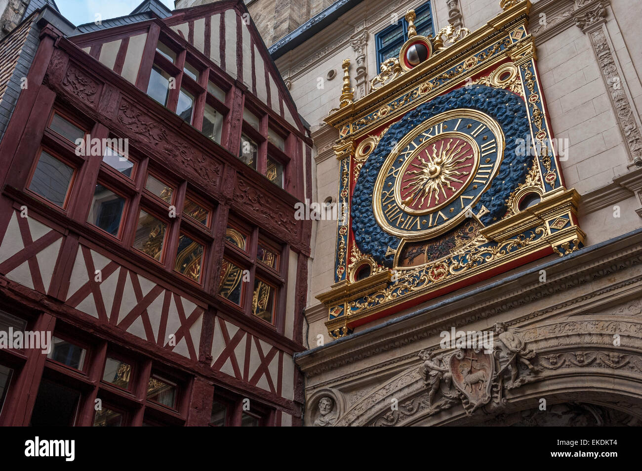 The great clock ( Le Gros Horloge). Rouen. Normandy. France Stock Photo