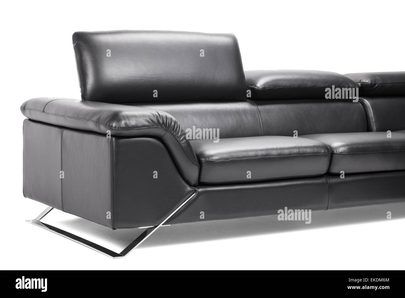 modern black leather sofa isolated on white Stock Photo - Alamy
