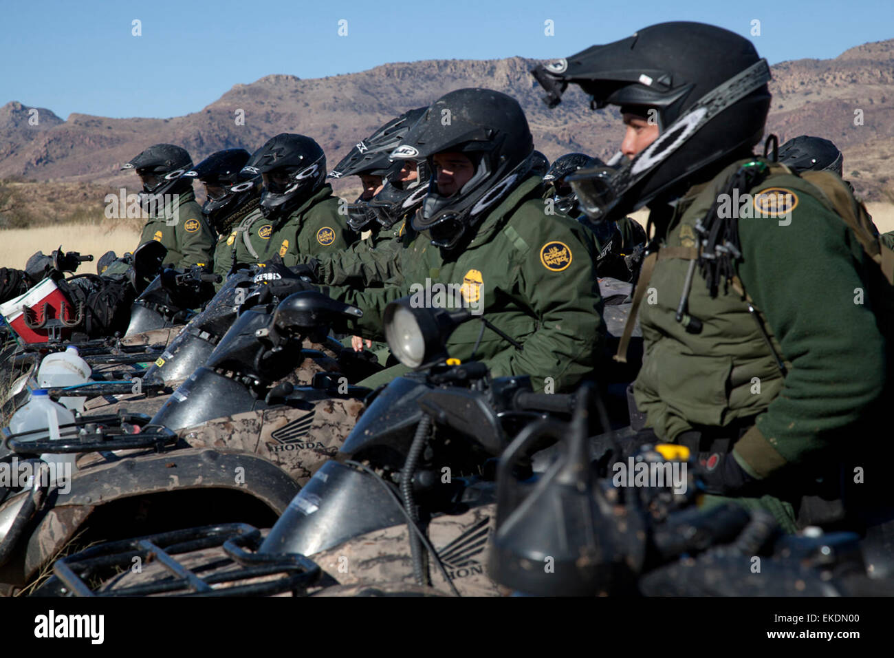 Tucson, AZ U.S Customs and Border Protection, Border Patrol Agents in line formation on motor