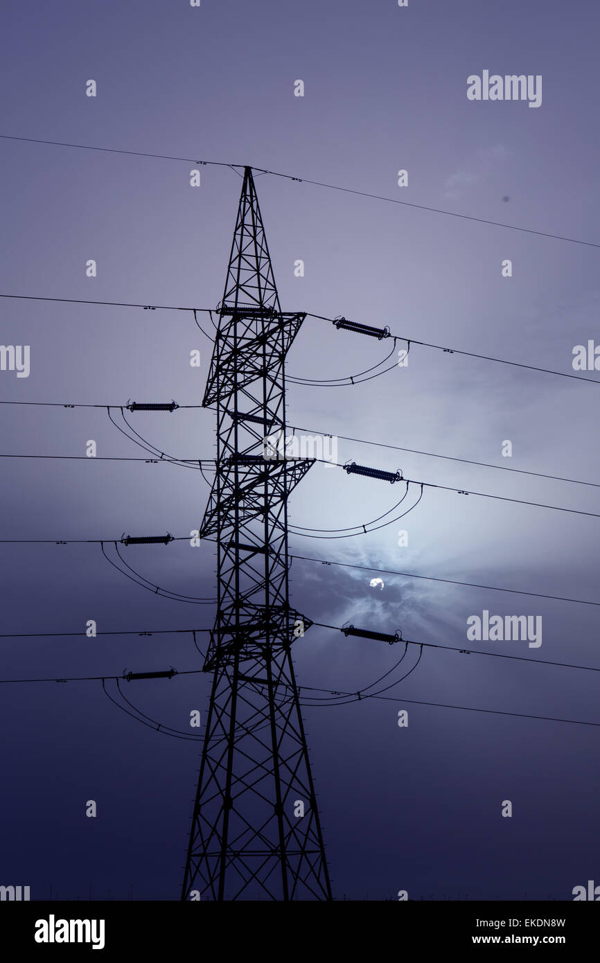 Dramatic clouds sky and electric tower Stock Photo Alamy