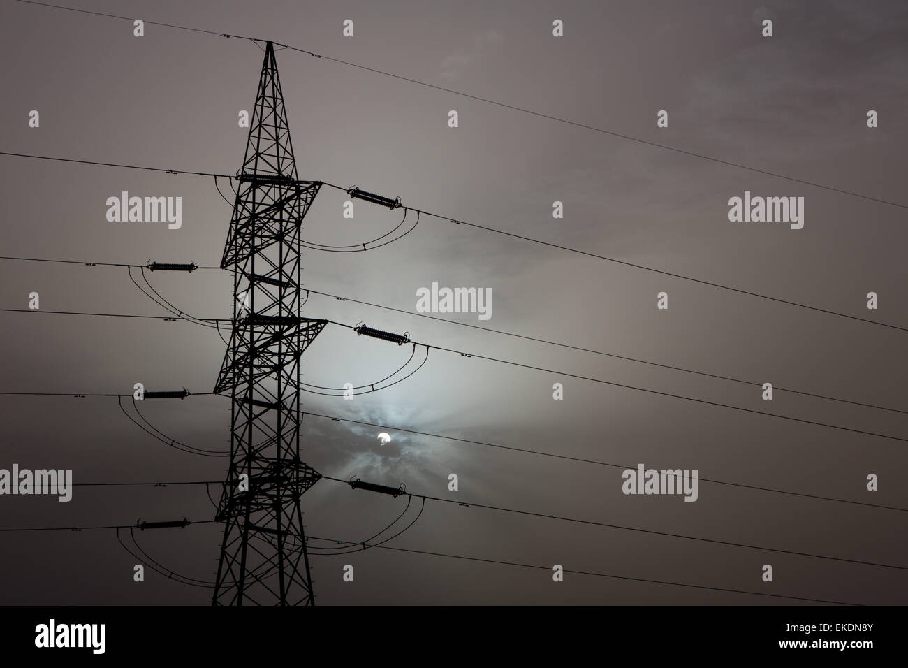 Dramatic clouds sky and electric tower Stock Photo Alamy