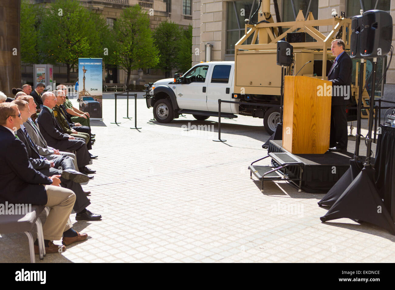 Andrew C. Teich, CEO, of Flir systems inc. speaks at a ceremony to