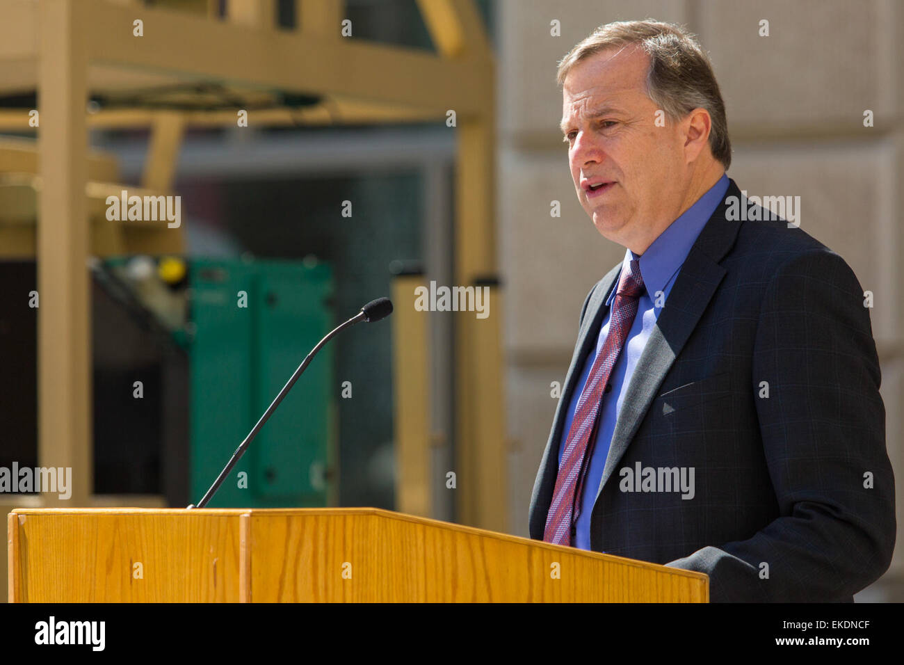 Andrew C. Teich, CEO, of Flir systems inc. speaks at a ceremony to