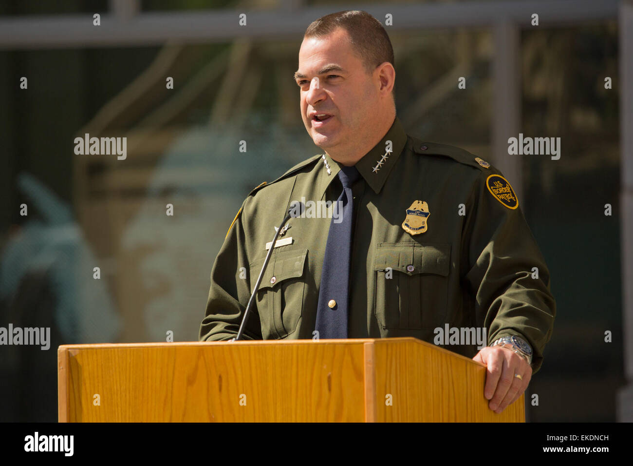 Michael J Fisher, Chief of the U.S. Border Patrol speaks at a ceremony