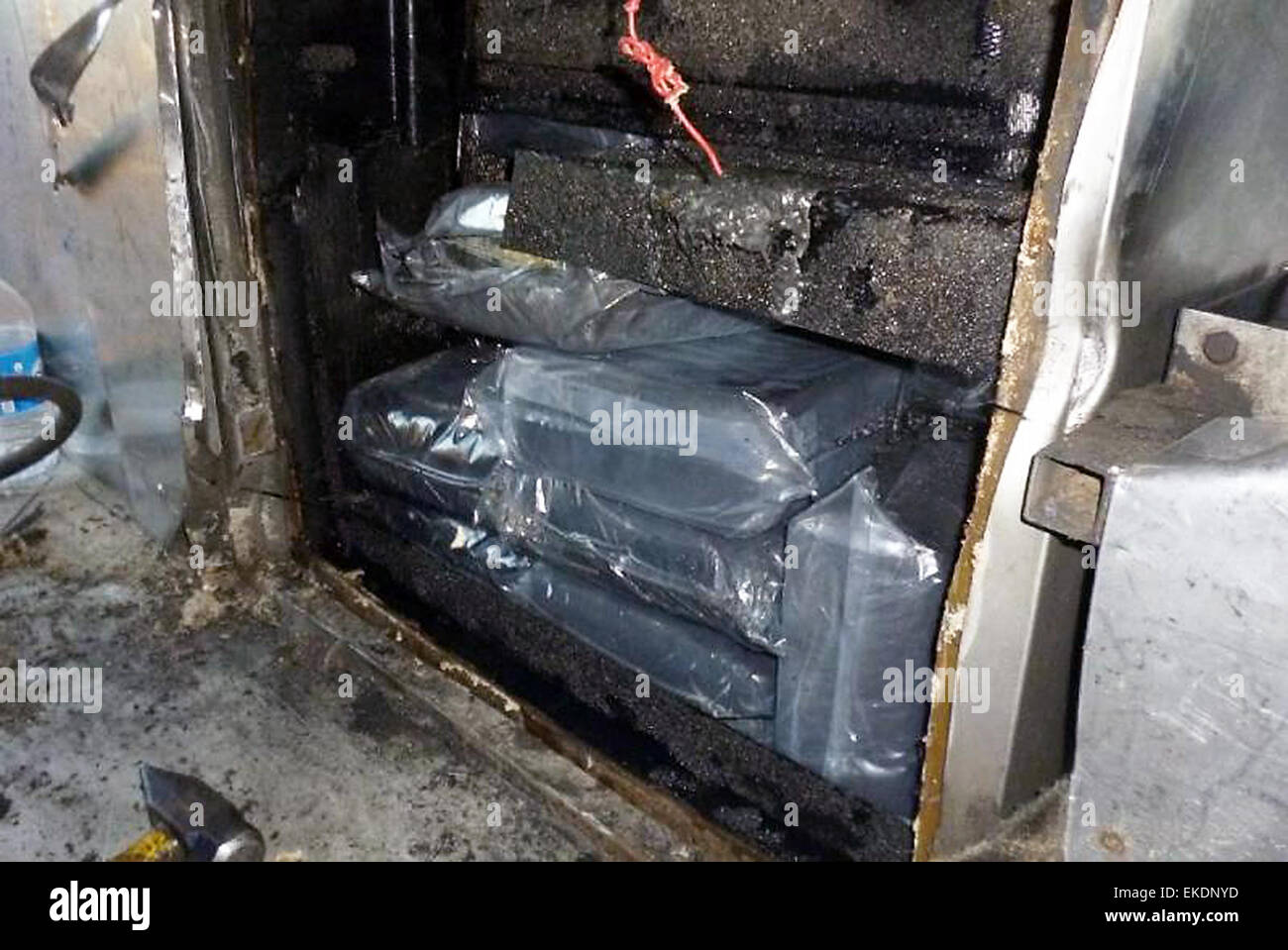 020515: Calexico, Calif. — U.S. Customs and Border Protection officers at the Calexico East port of entry arrested the driver of a commercial touring bus after discovering more than 391 pounds of marijuana concealed inside the vehicle’s fuel tank. Stock Photo