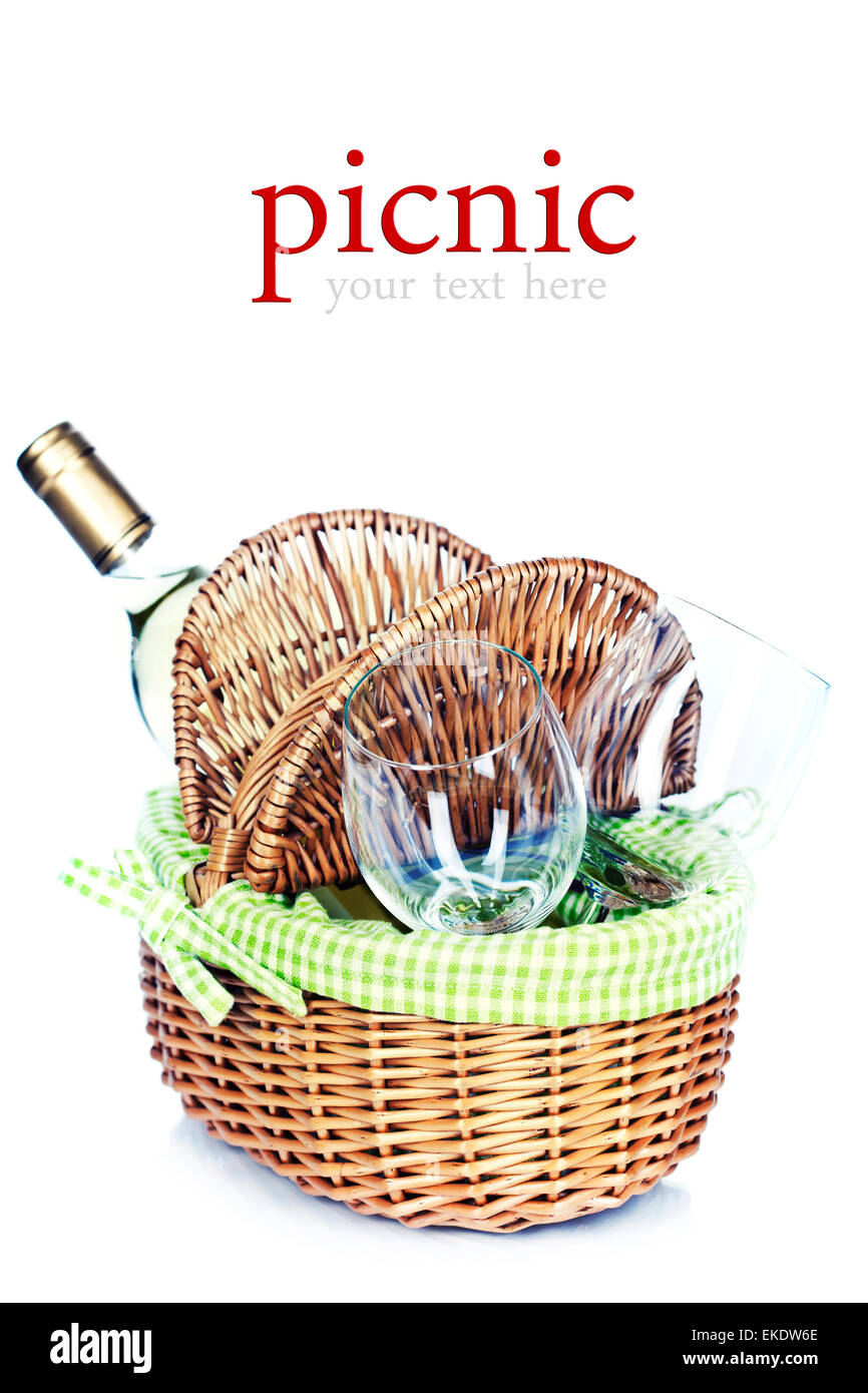 picnic basket with wine Stock Photo Alamy