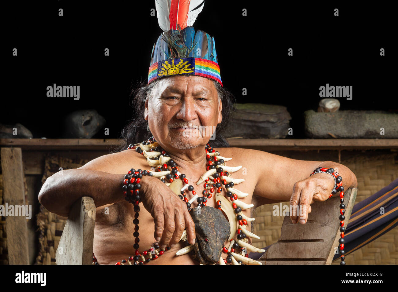 Shaman In Ecuadorian Amazonia During A Real Ayahuasca Ceremony Model Released Images As Seen In April 2015 Stock Photo