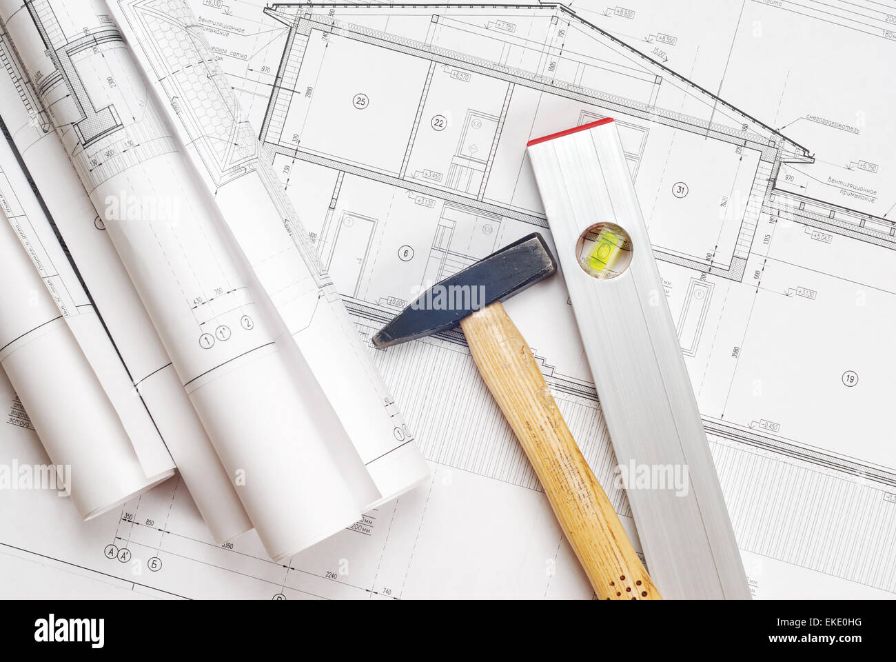 Blueprint and drafting tools hammer hi-res stock photography and images -  Alamy