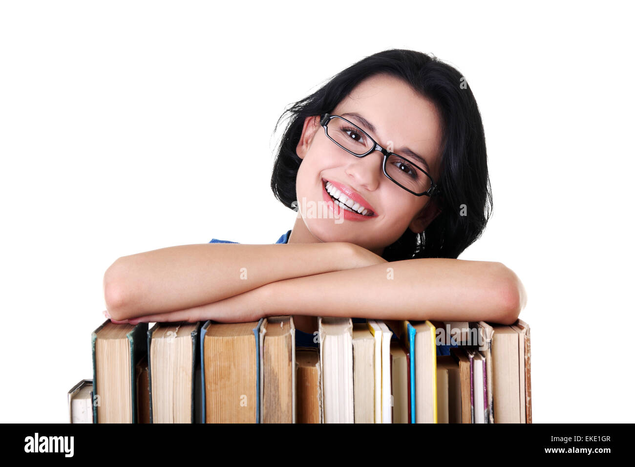 Happy smiling young student woman with books Stock Photo - Alamy