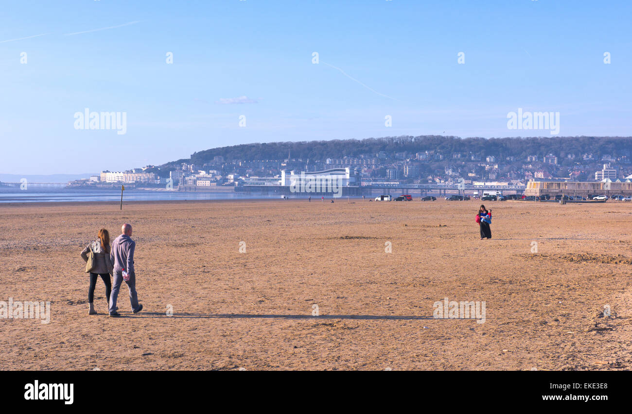Low tide and sandy beach at Weston-super-Mare, north Somerset Stock Photo