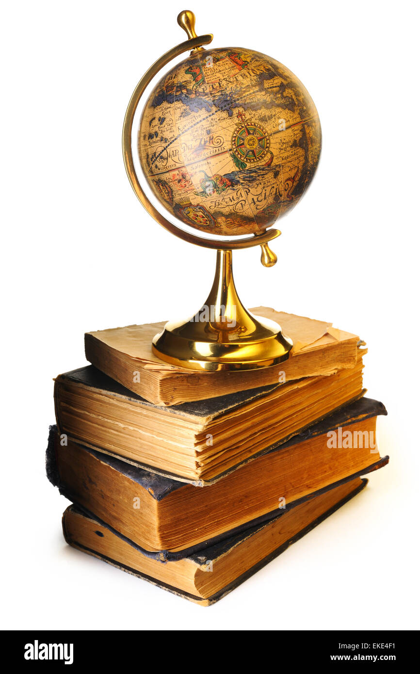 Antique globe on books Stock Photo