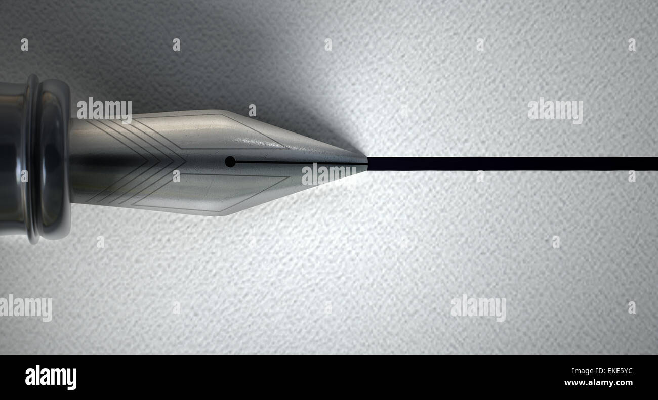 A side view closeup of the metal nib of an old fountain pen drawing a