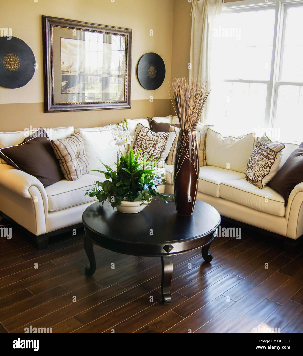 Image showcasing Bright modern home apartment living room with hardwood flooring Stock ...