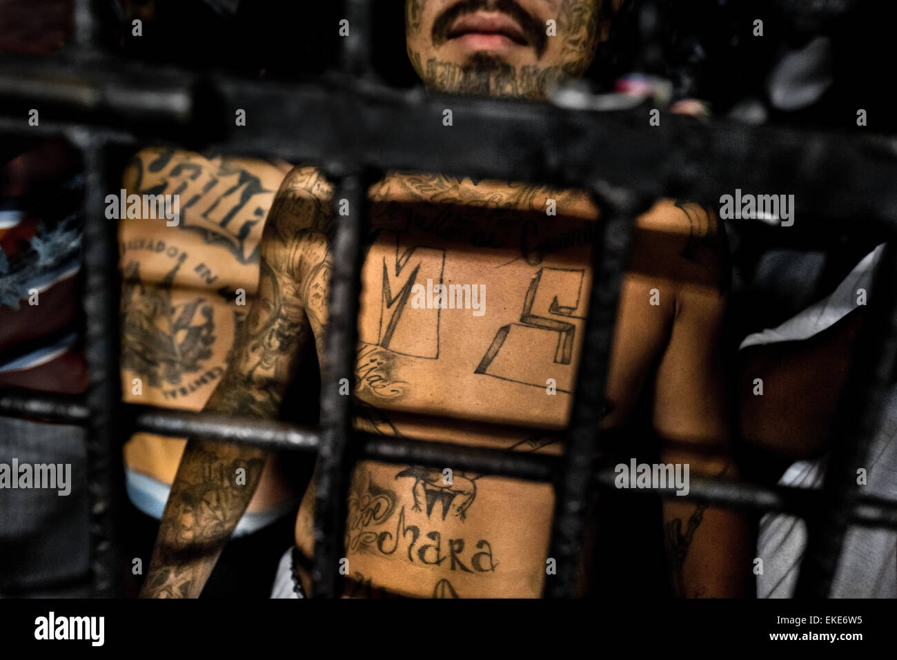A Member Of The Mara Salvatrucha Gang Ms 13 Stands Behind The Bars In A Cell At The Detention 