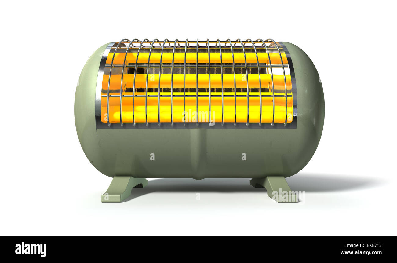 A close up of an electric heater on an isolated white studio background Stock Photo